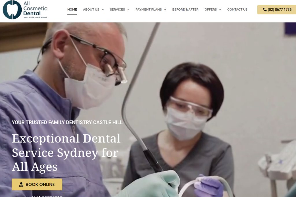 Screenshot of the All Cosmetic Dental website homepage