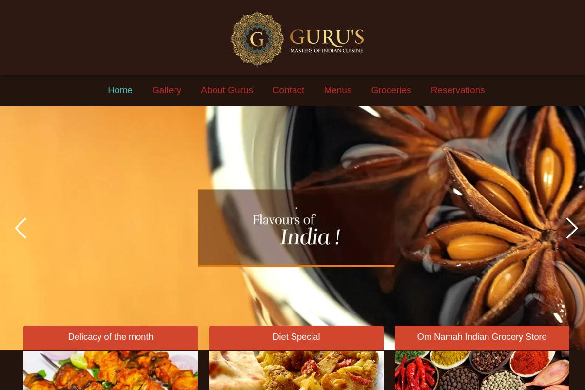 Guru’s Indian Cuisine — website screenshot